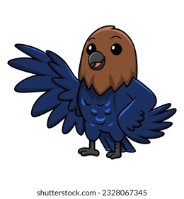 Cute brown headed cowbird cartoon waving hand