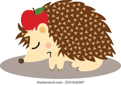 Cute brown hedgehog with red apple
