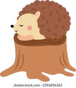 Geruchsbrauner Igel, der auf einem Baumstamm schläft