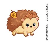 Cute brown hedgehog stands on a white background. Vector illustration with cute forest animal in cartoon style.