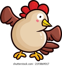 Cute brown hen cartoon illustration