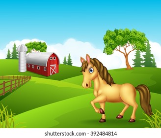 Cute brown horse in the farm