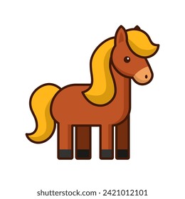 Cute brown horse. Pony kawaii icon. Cartoon character isolated on a white background. Vector illustration