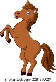 Cute brown horse standing cartoon on white background