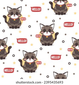 Cute Brown Kitten Cartoon Vector Pattern Design.