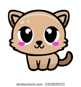 cute brown kitten kawaii vector illustration