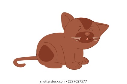 Cute brown kitten. Sticker for social networks and instant messengers. Toy and mascot for children. Adorable pet and domestic little animal. Cartoon flat vector illustration