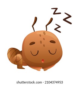 Cute brown little ant sleeping. Funny insect cartoon character vector illustration