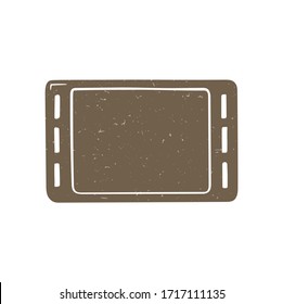 Cute brown metal pan for cooking. Baking tray isolated on a transparent background. Vector shabby hand drawn illustration