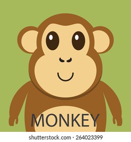 Cute brown monkey cartoon flat icon avatar.