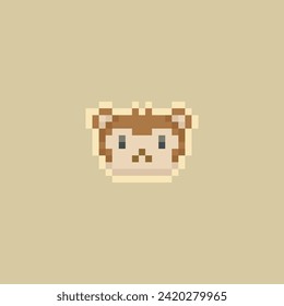 Cute brown monkey, pixel art animal