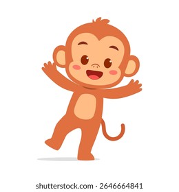 Cute Brown Monkey Smiling and Waving its Hand, Cartoon Vector Illustration