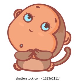 Cute brown monkey sticker character scene vector on a white background