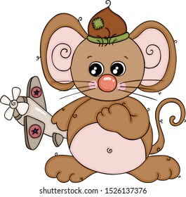 Cute brown mouse playing with little airplane
