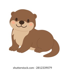 Cute brown otter with rosy cheeks, long tail, and simple flat woodland details.