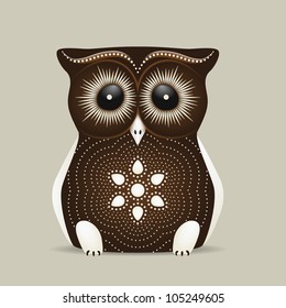 Cute brown owl with big eyes on a grey background