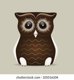 Cute brown owl with big eyes on a grey background