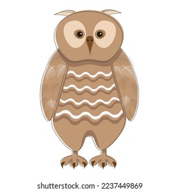 Cute brown owl, children's vector illustration