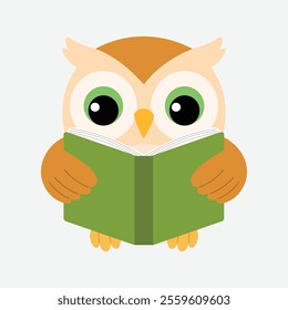 cute brown owl is reading book illustration 