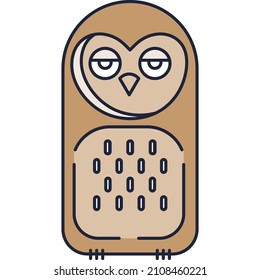 Icono de vector de búho marrón lindo aislado en fondo blanco. Ave del bosque de juguetes. Depredador de animales de plumas inteligentes