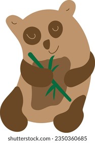 Cute brown panda. vector cartoon animal. Childish picture with bear and bamboo. Isolated