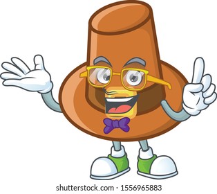 Cute brown pilgrim hat in geek mascot.