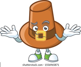 Cute brown pilgrim hat in grinning mascot.