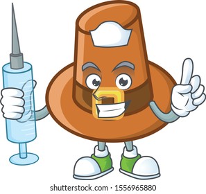 Cute Brown Pilgrim Hat In Nurse Mascot.