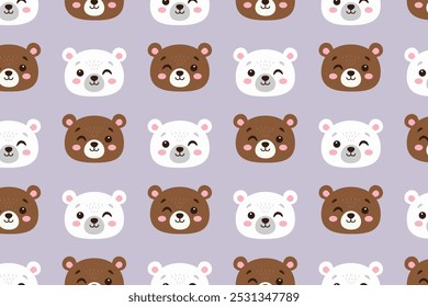 Cute brown and polar bears. Vector pattern. Flat style illustration.