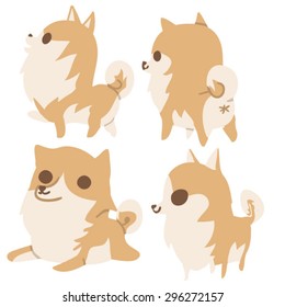 cute brown pomeranian cartoon in four poses