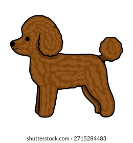 Niedlicher brauner Pudelhund, einfache Vektorgrafik mit verspieltem und freundlichem Aussehen, einzeln auf weißem Hintergrund.