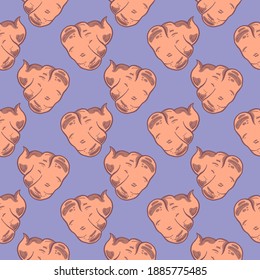 Cute brown poop , seamless pattern on a light purple background.