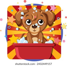 Cute brown puppy enjoying a bubbly bath