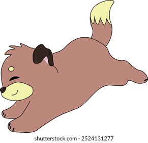 cute brown puppy happy running with closed eyes, easy to edit, stock vector