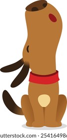 Cute brown puppy with a red collar looks up curiously, sitting on a white background. Perfect for pet related designs, exuding joy and love