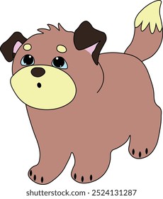 cute brown puppy standing and looking up in surprise, easy to edit, stock vector