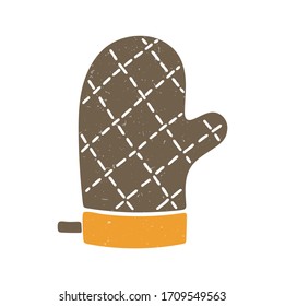 Cute brown quilted potholder isolated on a transparent background. Vector shabby hand drawn illustration