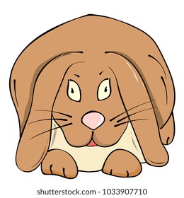 cute brown rabbit isolated on white background. Hand drawing. Perfect for greeting cards, party invitations, posters, stickers, pin, scrapbooking, t-shirt design