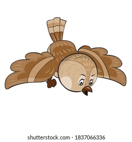 cute brown scared bird character, cartoon illustration, isolated object on white background, vector, eps