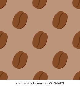 Cute brown seamless pattern with coffee beans. Banner, background, wallpaper, wrapping paper, packaging, fabric template.