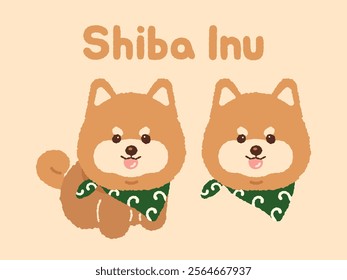 cute brown shiba inu shibainu dog puppy character