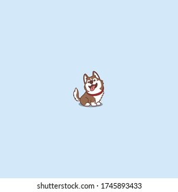 Cute brown siberian husky dog sitting cartoon icon, vector illustration