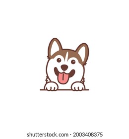 Cute brown siberian husky dog smiling cartoon, vector illustration