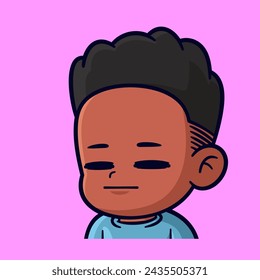 lindo niño de piel marrón se siente aburrido cara plana emotos pegatina ilustración vectorial de dibujos animados