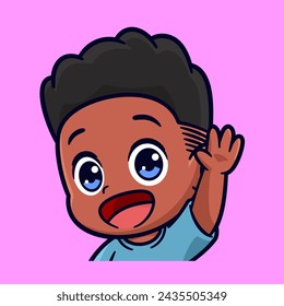 lindo niño de piel marrón ondeando la mano hola emotos pegatina ilustración vectorial de dibujos animados