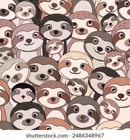 Cute brown sloth monkey seamless pattern