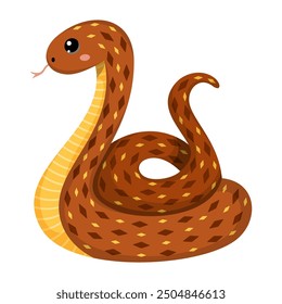 Cute brown snake. Colorful suffocating reptile. Chinese New Year symbol. Funny snake character isolated on white background. Vector illustration for card, sticker, calendar.