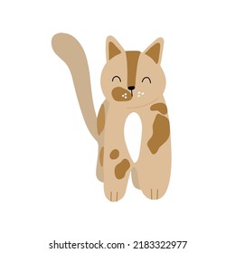 Cute brown spotted cat, fluffy cat vector illustration in flat style for stickers, fabric, textile, nursery