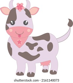 Cute brown spotted cheeky cow. Isolated kawaii cartoon vector of a spotted cow on a white background