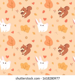 Cute brown squirrel and white bunny seamless pattern designs. Perfect for any textiles, baby wear, wallpaper, gift wrapping, accessories and phone case.